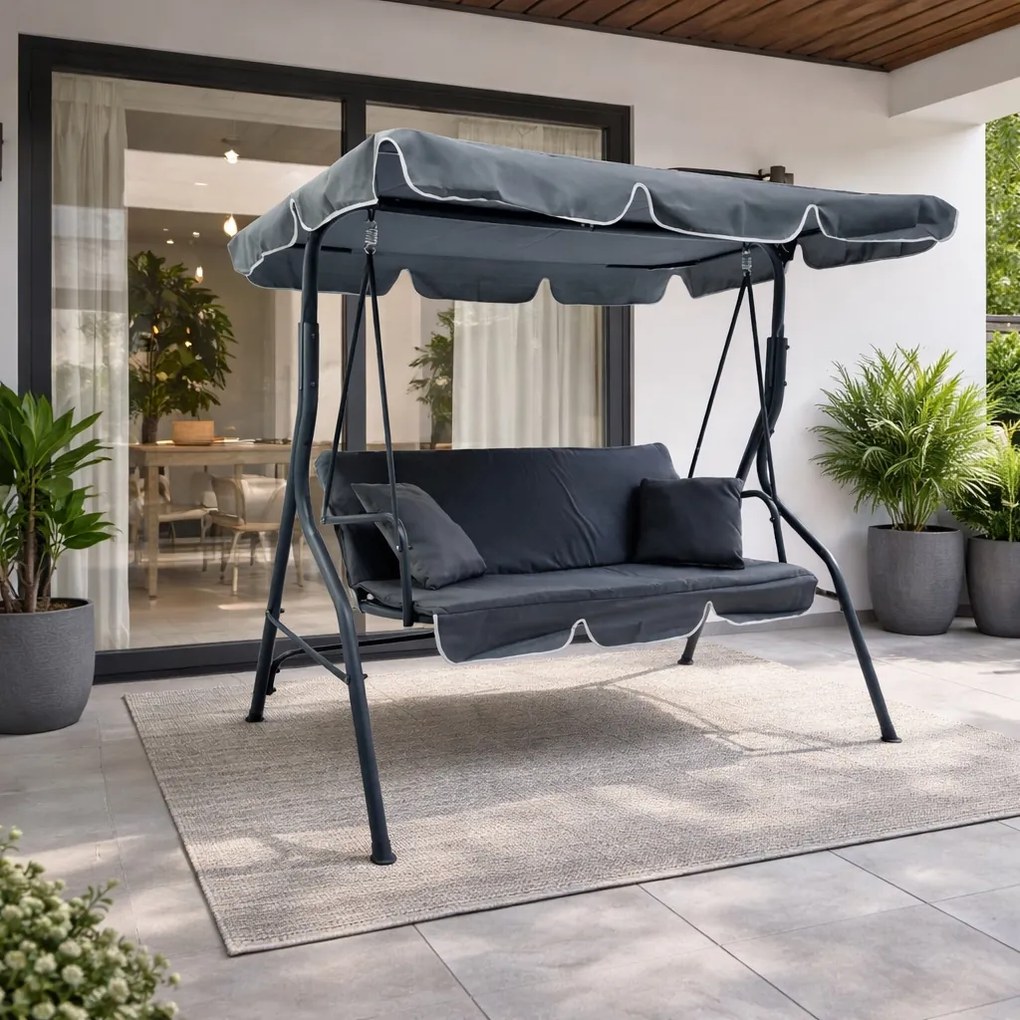 Huśtawka ogrodowa 3-osobowa Puerto MAS-4003A, szara