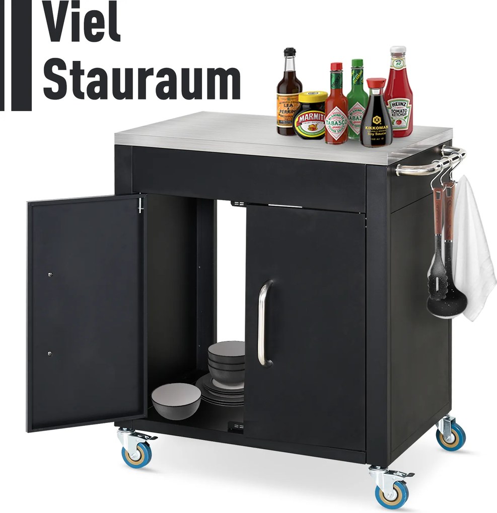 Homcom Wózek do grillowania - wózek na grill, mały wózek na grill, duży wózek na grill, wózek na grill dla ogrodu, Stal Szlachetna Czarny | Aosom PL