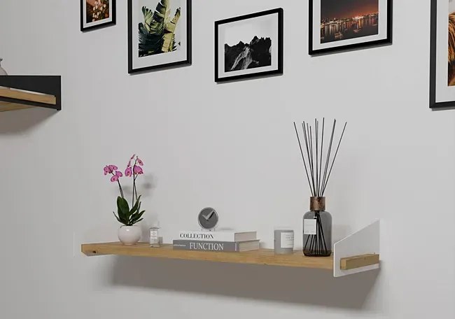 Skandynawska półka ścienna biały + dąb artisan D2-B87