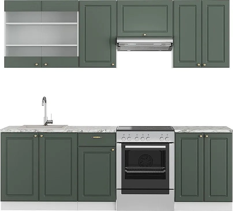 Szafki kuchenne zielono-złoty dom wiejski/biały 240x46x81.6 fame-line