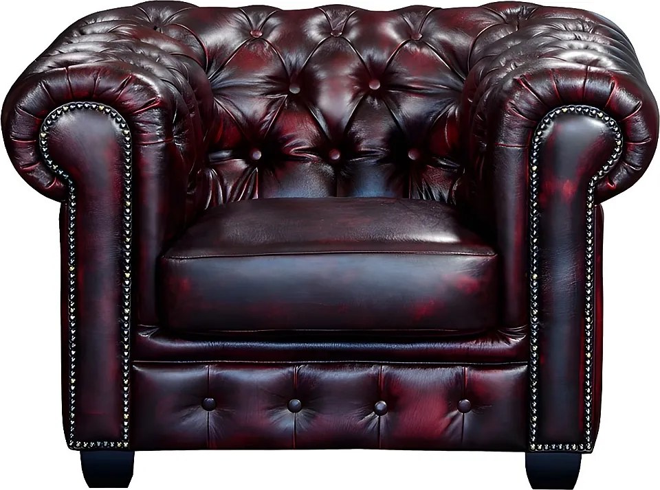 Fotel typu chesterfield 100% skóry bawolej BRENTON - Kolor: cherry