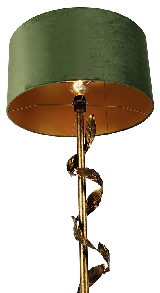 Lampa stojąca w stylu vintage, złoto antyczne z zielonym abażurem - Linden klasyczny/Antyczny Oswietlenie wewnetrzne