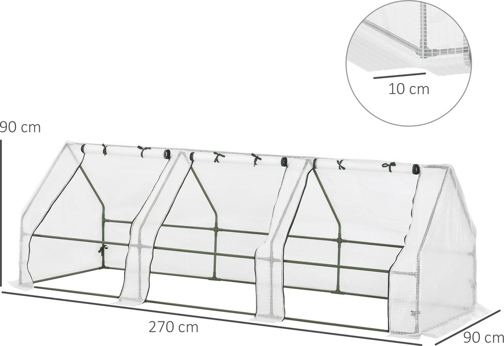 Outsunny Szklarnia z 3 otwieranymi oknami, folia z siatki PE, Szklarnia foliowa ze stali, Szklarnia na balkon, ogród, dom dla pomidorów 270x90x90cm, Szklarnia na warzywa, kwiaty, rośliny, Biała