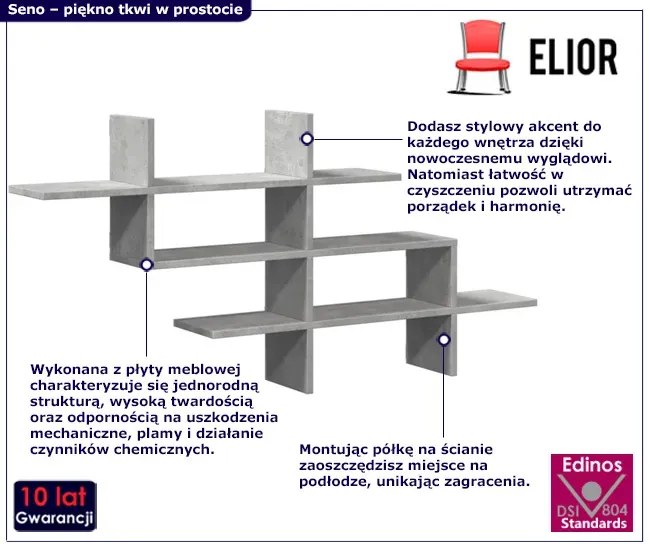 Wiszący regał do salonu szarość betonu - Seno