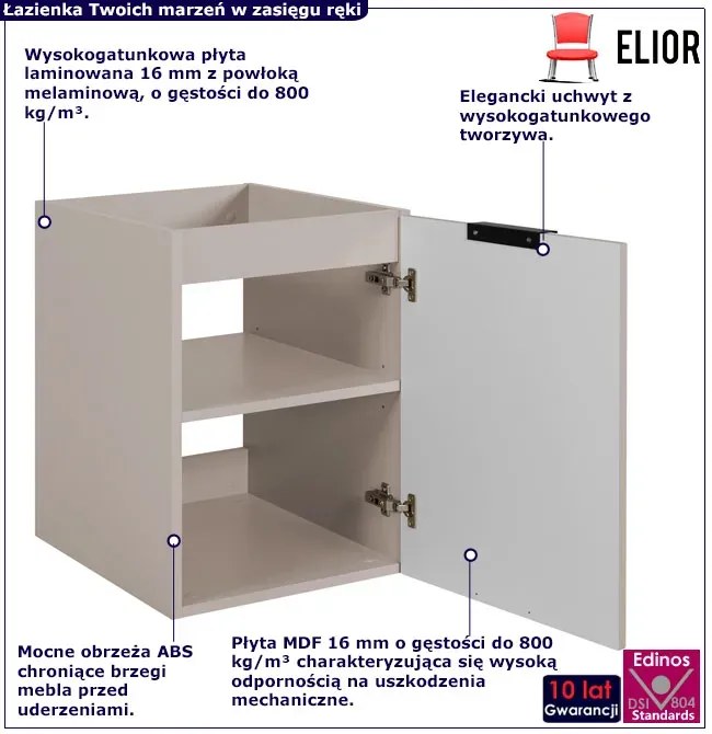 Kaszmirowa łazienkowa szafka jednodrzwiowa 40 cm E1-M30