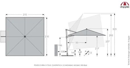 MyZone 210 x 210 cm - wahadłowy parasol ogrodowy z bocznym słupkiem : Substancja Desen - 832