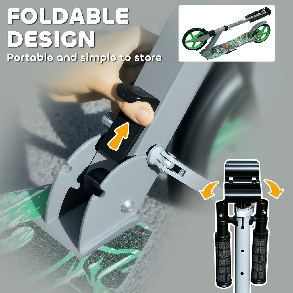 Hulajnoga AIYAPLAY, regulowana wysokość, hamulec tylny, składana, obciążenie do 100 kg, Zielona