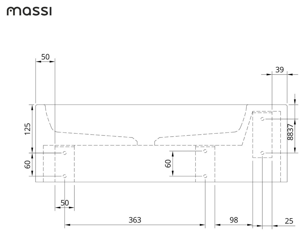 Umywalka betonowa wisząca / nablatowa prostokątna bez otworu na baterię 65 x 30 cm z półką ZALM | różne kolory : Kolor - Jasny szary, Typ montażu - podwieszana