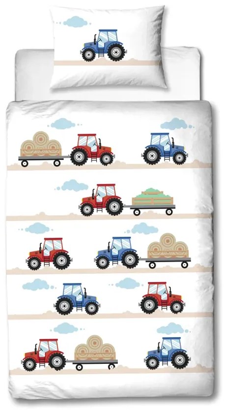 PrzytulneMieszkanie.pl PrzytulneMieszkanie.pl Dziecięca pościel flanelowa TRACTOR biała Rozmiar pościeli: 80 x 80 cm | 135 x 200 cm