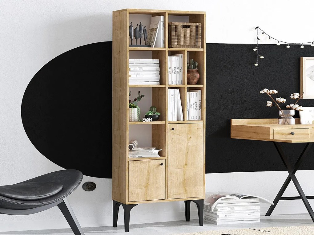 Elegancki regał z płyty wiórowej pokrytej melaminą – 60 x 175 x 30 cm – dąb szafirowy