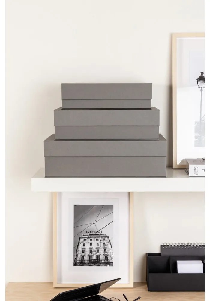 Szare kartonowe pojemniki dekoracyjne z pokrywką zestaw 3 szt. 42,5x29,5x13 cm Kian Paper Laminate – Bigso