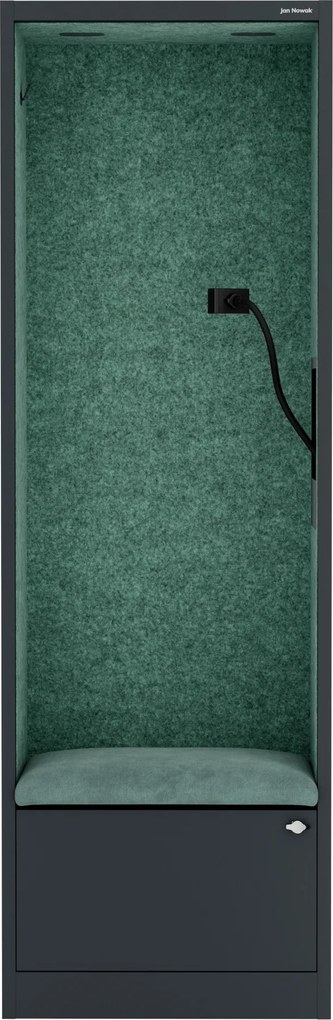 Kabina akustyczna SALLY MentalBox 600 mm – antracytowy korpus, zielone siedzisko