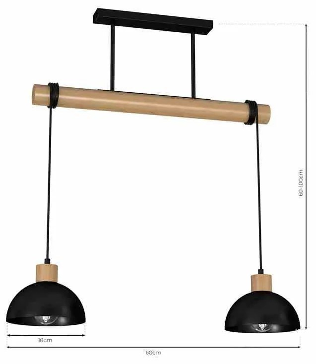 Lampa wisząca, czarna, podwójna, drewno, ERIK Black/Wood 2xE27