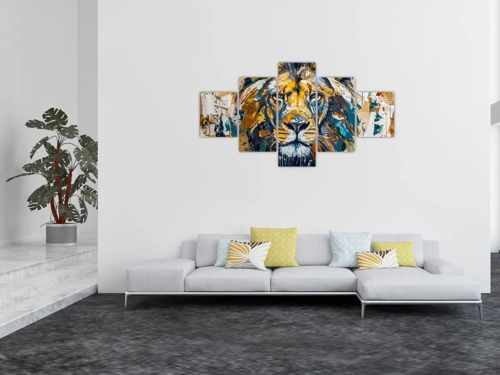 Obraz - Abstrakcyjny obraz olejny z lwem (125x70 cm)
