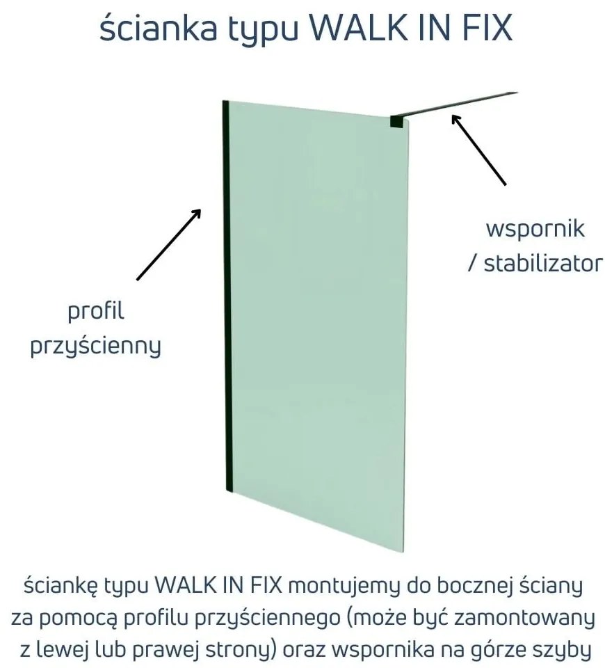 Ścianka prysznicowa WALK IN FIX przezroczysta półokrągła 8mm MOLIS CLEAR OVAL MASSI | rożne rozmiary : Kolor profili kabiny - złoty szczotkowany, Szerokość ścianki - 80 cm, Typ montażu - WALK in FIX (Do ściany)