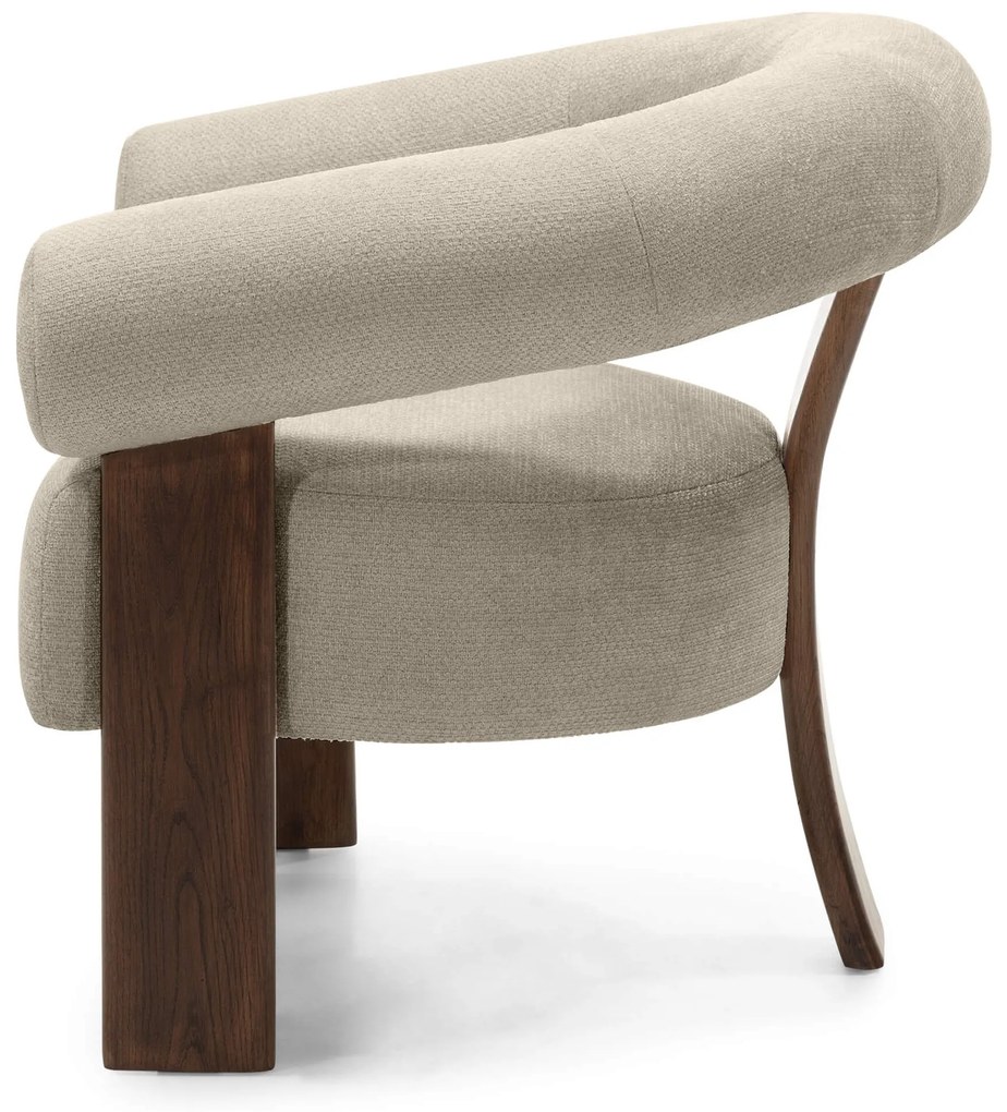 Beżowy designerski fotel KOKEI ALIA, dekor orzech