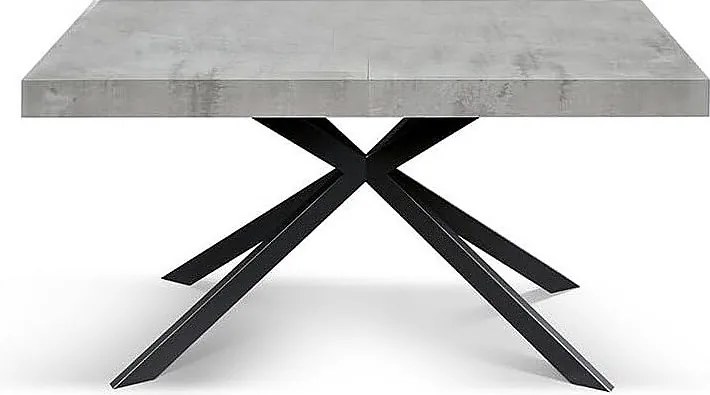 Stół drewniany, wykończenie cementowe, antracytowa podstawa X, rozkładany 160x90 - CAMAIORE