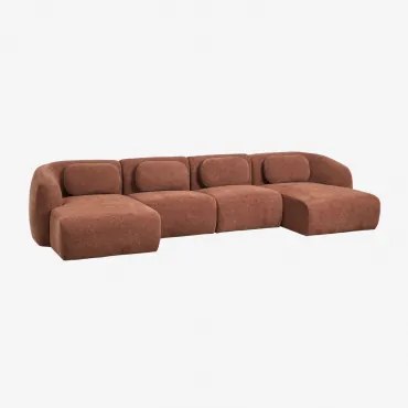 Sofa Modułowy Z Podwójną Leżanką, 4-częściowy, Z Tkaniny Chenilla Coquette Szenila Rdzawy Brąz - Sklum