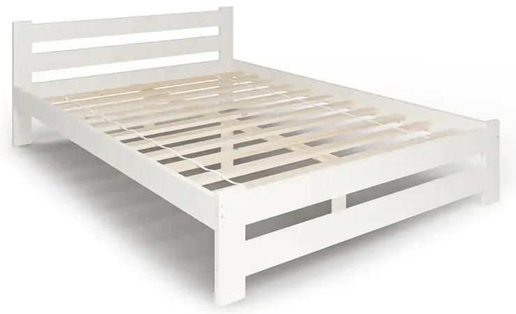 Białe małżeńskie łóżko drewniane 140x200 W9-N11