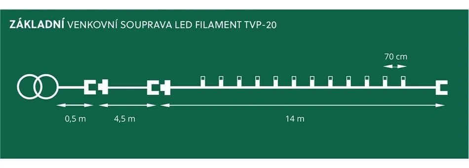 Oświetlenie zewnętrzne Szyszka kolorowy, 20x żarówka LED Filament, podstawowe