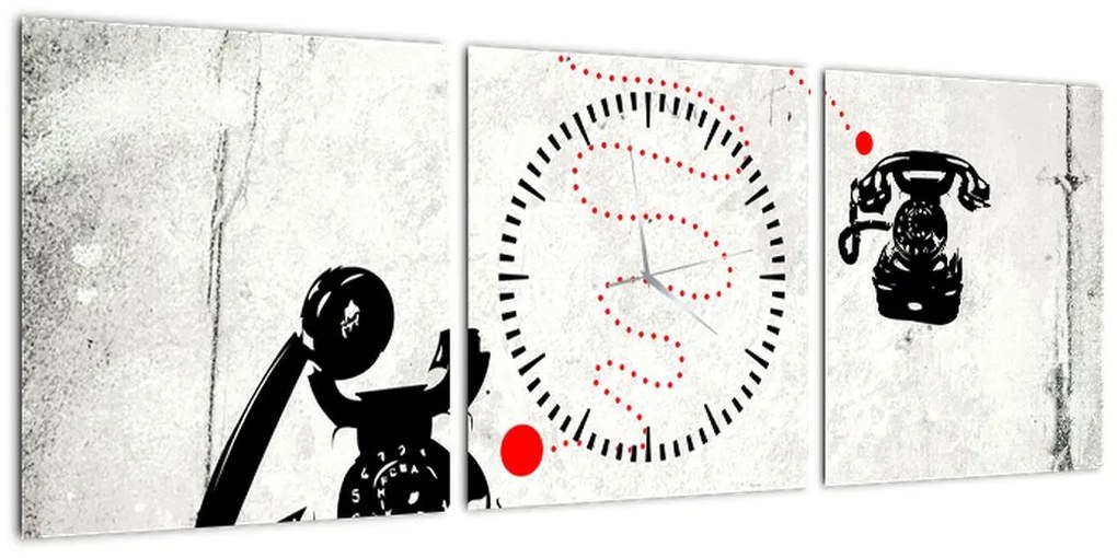 Obraz - Rysunek telefonu w stylu Banksy (z zegarem) (90x30 cm)