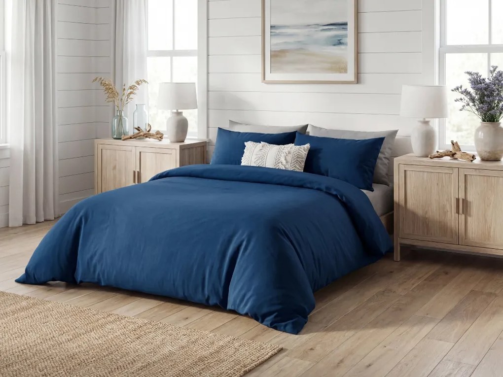 PrzytulneMieszkanie.pl PrzytulneMieszkanie.pl Bawełniana pościel CALMORA ciemnoniebieska Rozmiar pościeli: 2 szt 70 x 90 cm | 160 x 220 cm