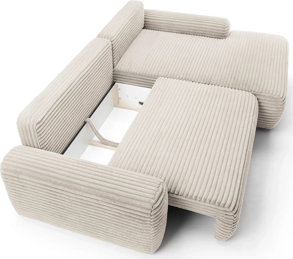 Kremowa sztruksowa kanapa narożna z pojemnikiem P7-D10