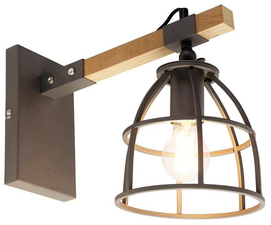 Inteligentna lampa ścienna ciemnoszara z drewnem, regulowana, w tym WiFi A60 - ArthurPrzemysłowy Oswietlenie wewnetrzne