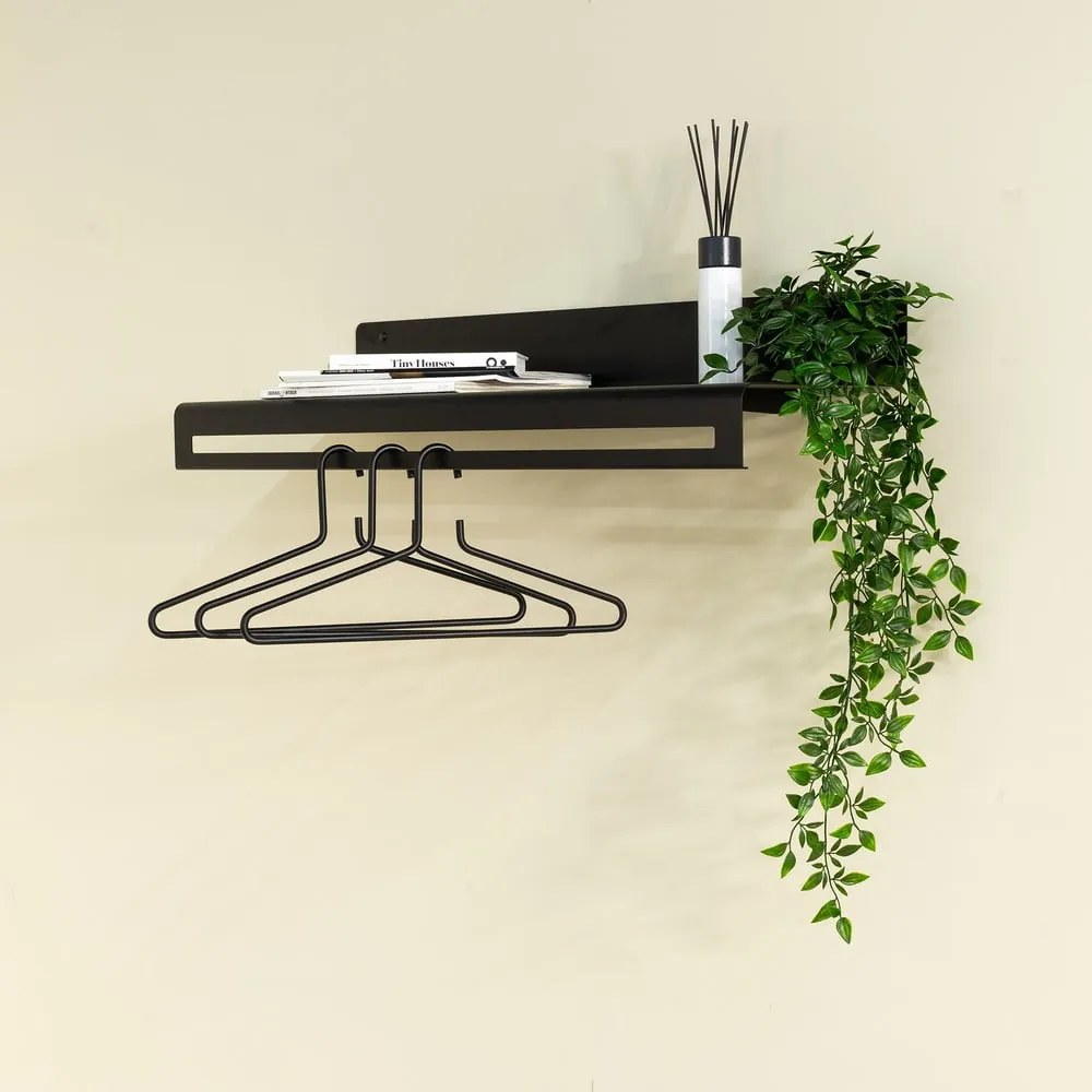 Czarny metalowy wieszak ścienny z półką 78 cm Sway – Spinder Design