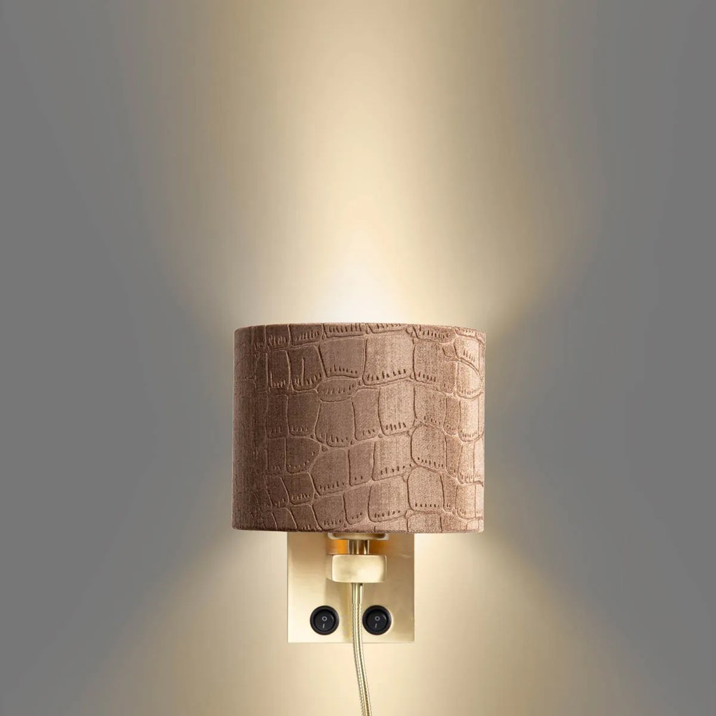 Lampa ścienna brązowa z welurowym abażurem w designie krokodyla 18 cm - Brescia klasyczny/Antyczny Oswietlenie wewnetrzne