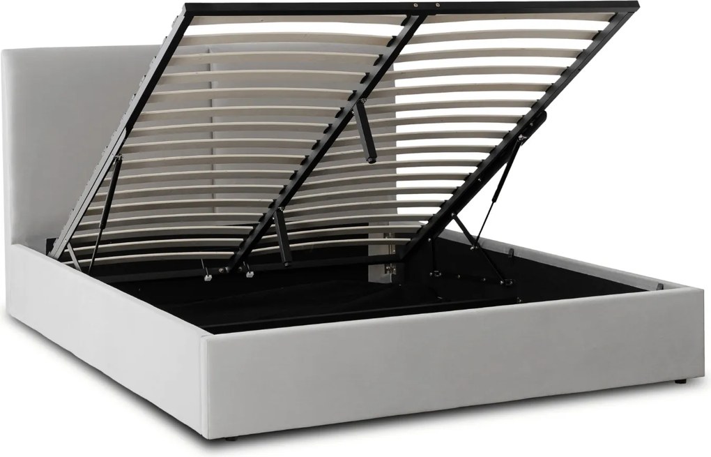 Łóżko Tapicerowane 140x200 cm MARSYLIA ze Stelażem i Pojemnikiem Dwuosobowe Welurowe Szare