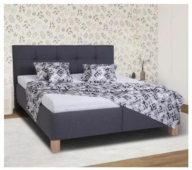 Łóżko tapicerowane MARIA 180x200 cm z materacem i pojemnikiem na pościel szare