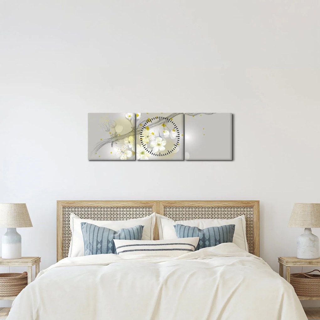Obraz kwitnącej gałązki (z zegarem) (90x30 cm)