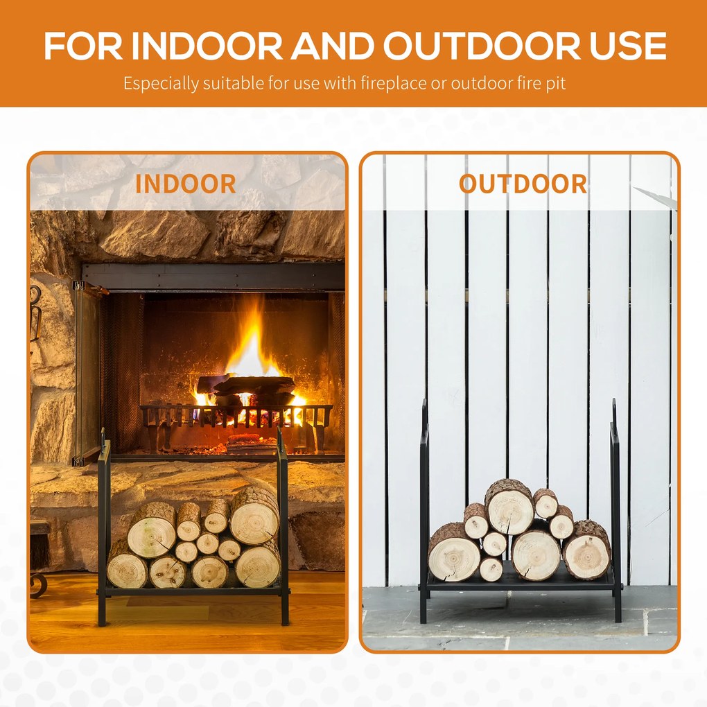 Outsunny Stojak na drewno kominkowe 44,5×33×46,5 cm — czarny, z uchwytami