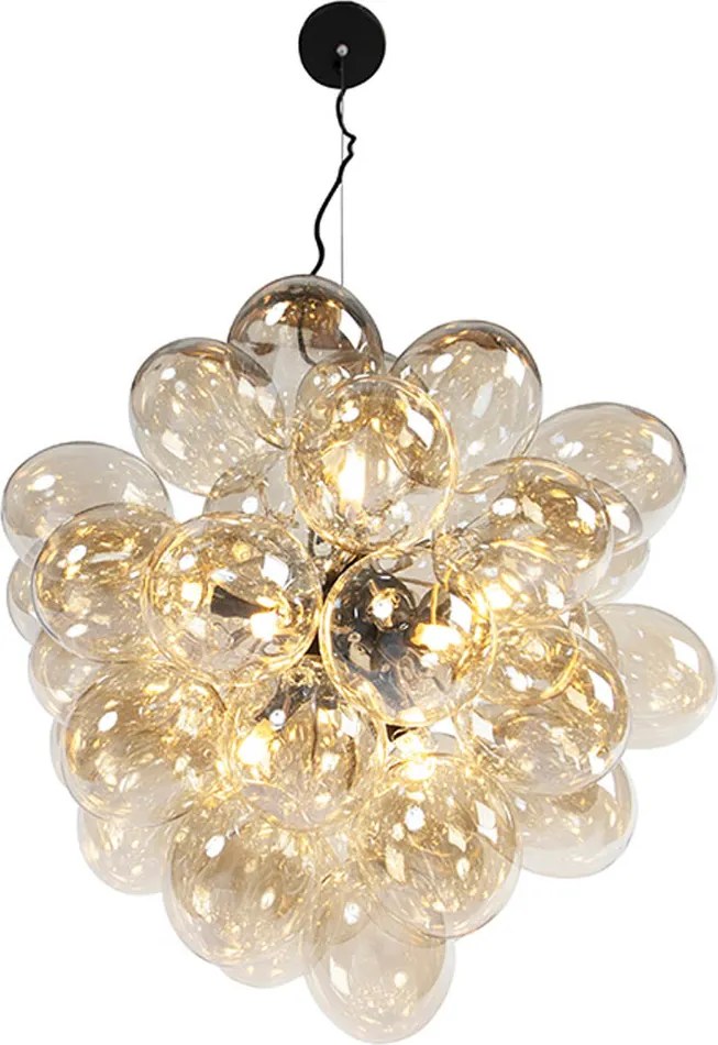 Lampa wisząca art deco czarna z bursztynowym szkłem 8-świateł - Uvas