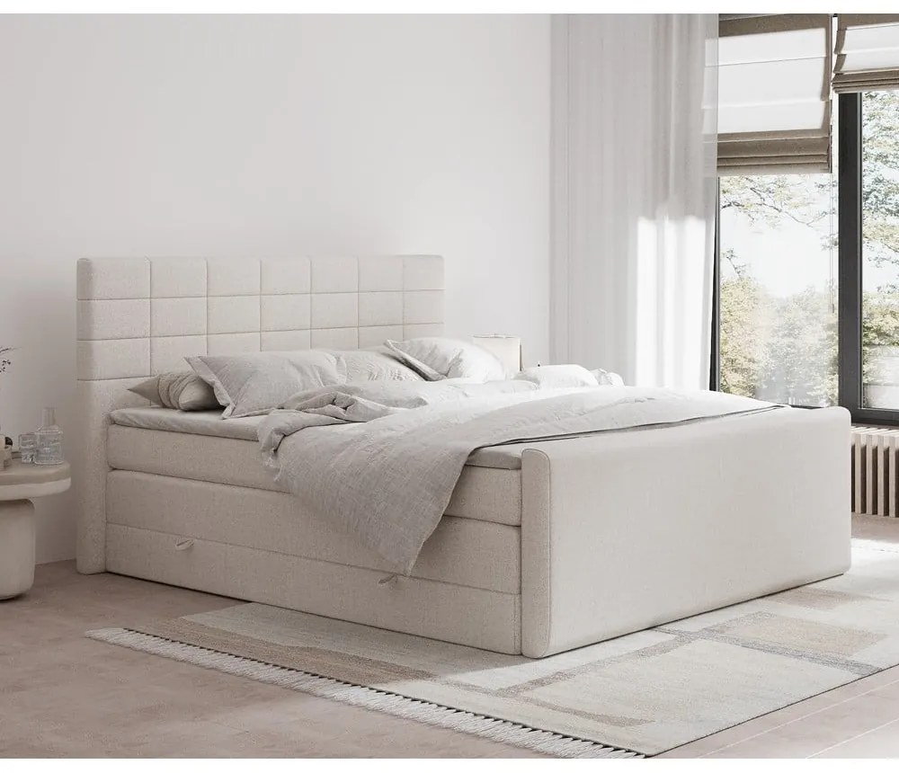 Beżowe łóżko kontynentalne ze schowkiem 200x200 cm Ava – Maison de Rêve