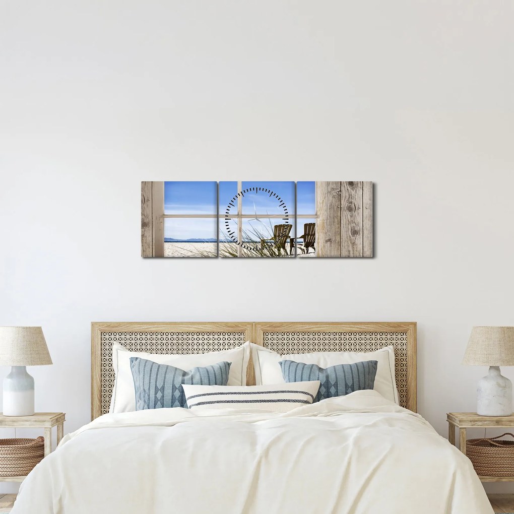 Obraz - Okno z widokiem na plażę (z zegarem) (90x30 cm)
