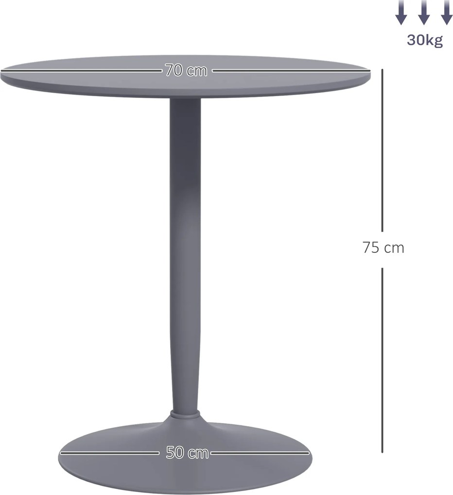 HOMCOM Stół jadalny dla 2 osób, okrągła blacha, noga ze stali, Szary, 70 x 70 x 75 cm