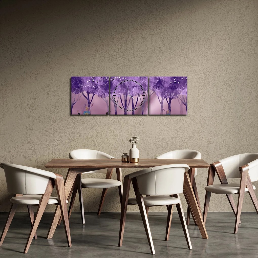 Obraz - Jeleń w magicznym lesie (z zegarem) (90x30 cm)