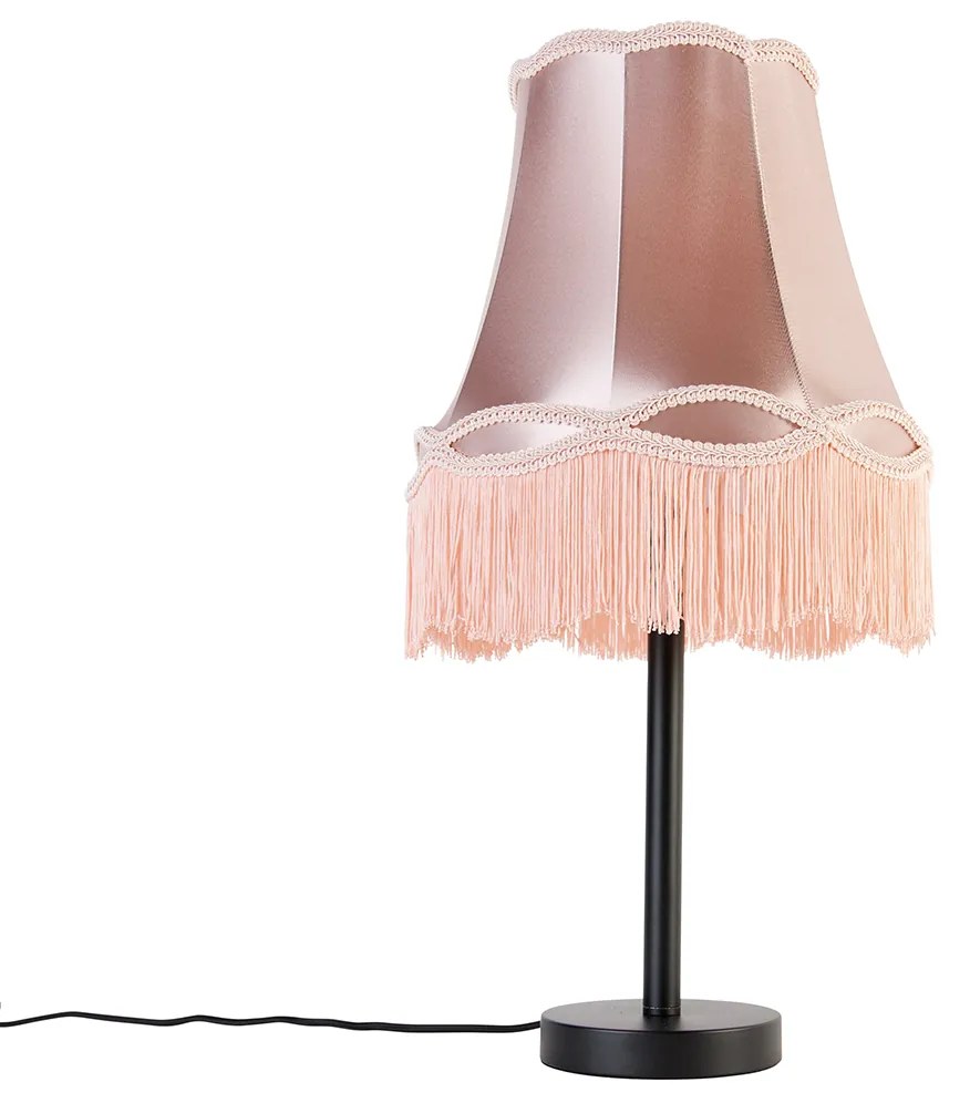 Klasyczna lampa stołowa czarna z abażurem Granny różowym 30 cm - Simplo klasyczny/Antyczny Oswietlenie wewnetrzne