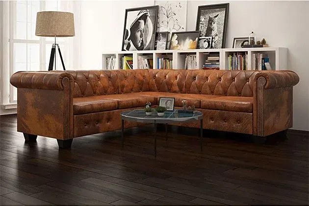 Klasyczny narożnik chesterfield Origo - rudy