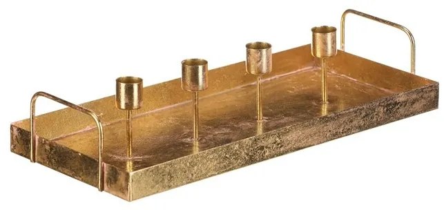 Metalowy świecznik na 4 stożkowe świece,prostokątny, złoty, 36 x 16 x 7 cm