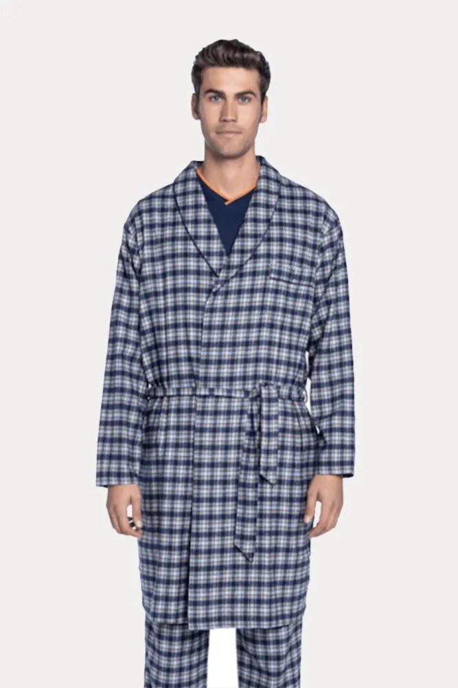 Męski flanelowy szlafrok PABLO XL Ciemnoniebieski