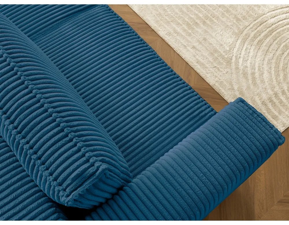 Niebieska sztruksowa rozkładana/ze schowkiem sofa 244 cm Chelsea – Bobochic Paris
