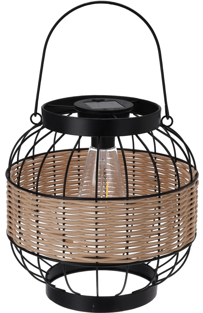 Lampion solarny z dekorem z plecionki i z szerokim uchwytem, Ø 24 x 24 cm