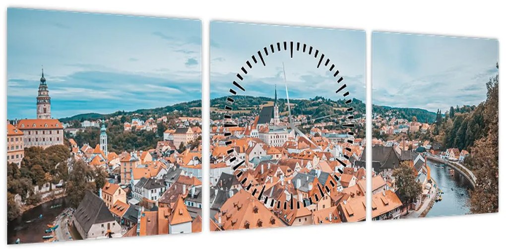 Obraz - Český Krumlov (z zegarem) (90x30 cm)