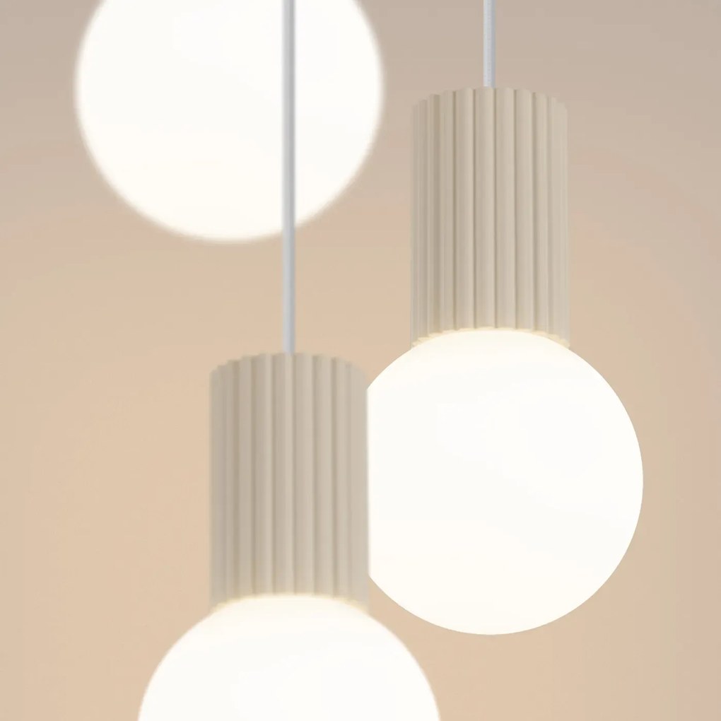 Lampa wisząca HALO 3P beżowa ryflowana SOLLUX  LIGHTING