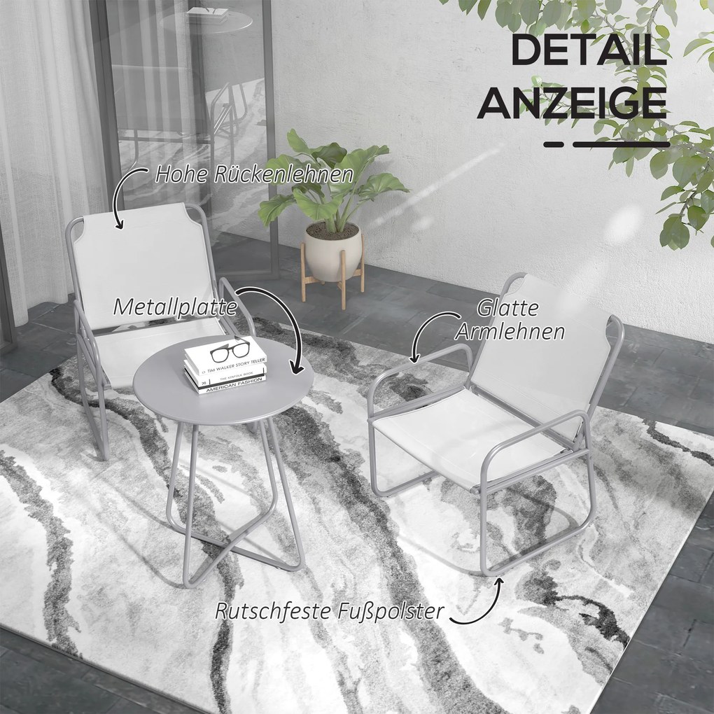 Outsunny Zestaw mebli ogrodowych 3-elementowy, 2 krzesła z oddychającą tkaniną, 1 okrągły stolik Ø60 cm, jasnoszary