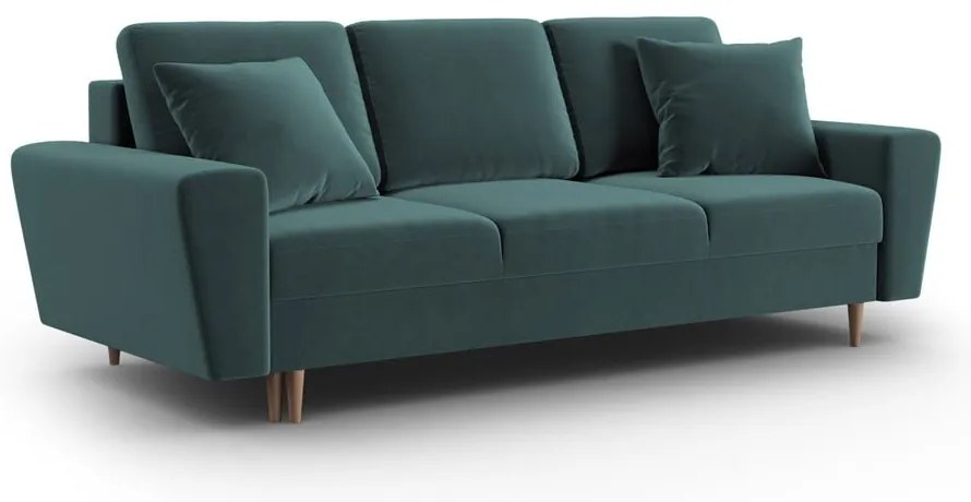 Morska aksamitna rozkładana/ze schowkiem sofa 235 cm Kyoto – Cosmopolitan Design