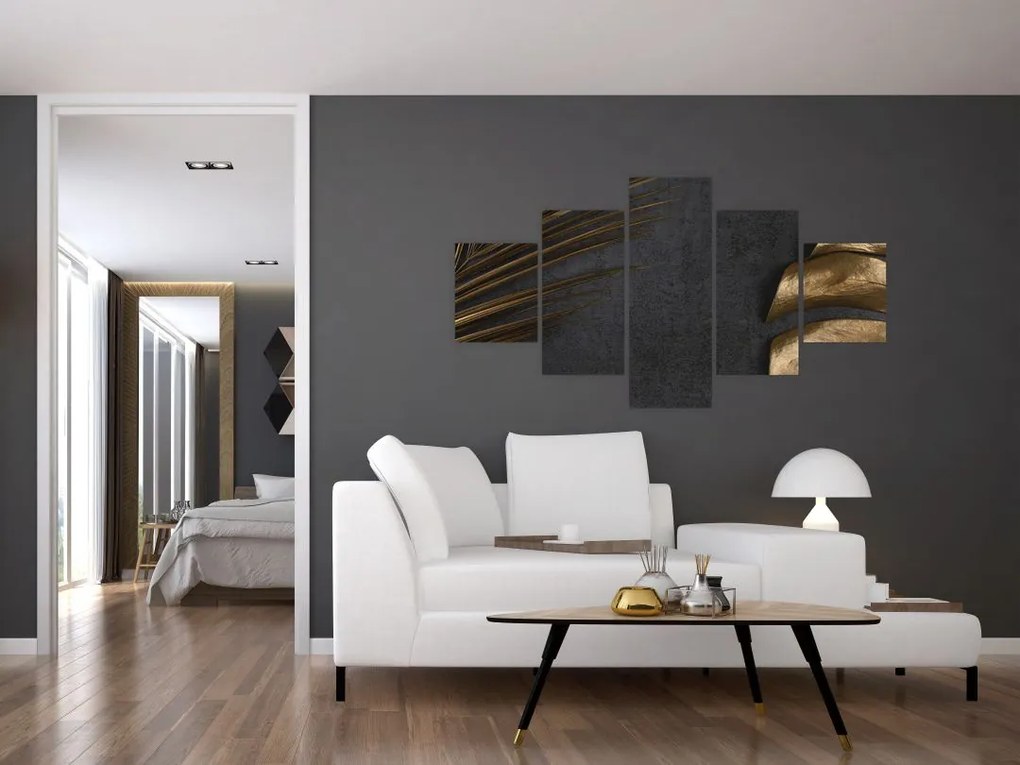 Obraz ze złotymi liśćmi (125x70 cm)